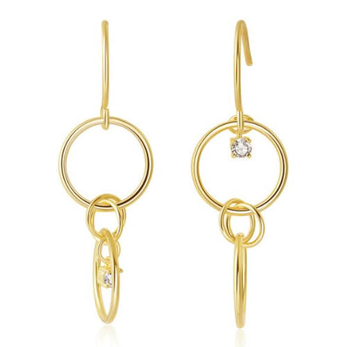 Personalized women fine jewellry s925 sterling silver long drop big circle earrings in gold plating  